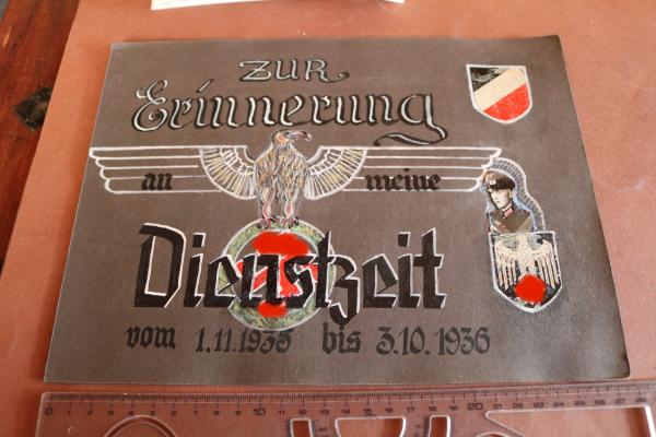 old album page drawing - helmet decals - reminder service time 1936 - saying on the back